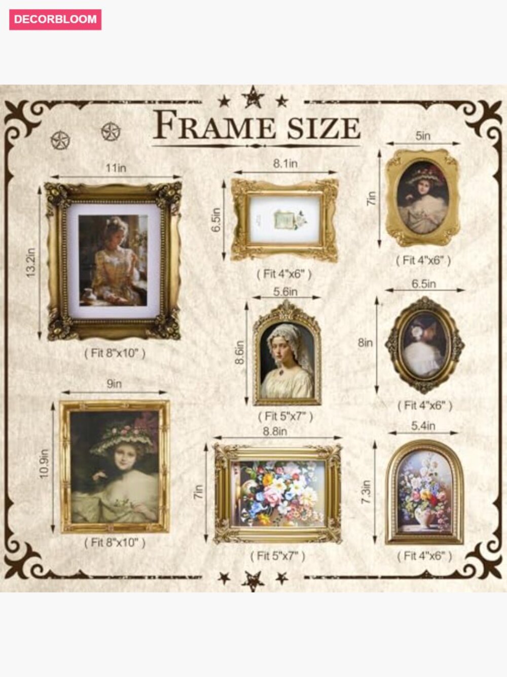Gold Vintage Gallery Wall Frame Set 8 Pcs Resin Glass Baroque - Picture 3 of 7